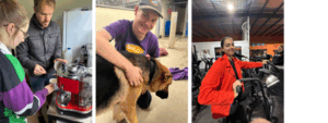 Blue Tongue Pathways SLES participants doing work experience as a barista, animal welfare volunteer and local gym volunteer.